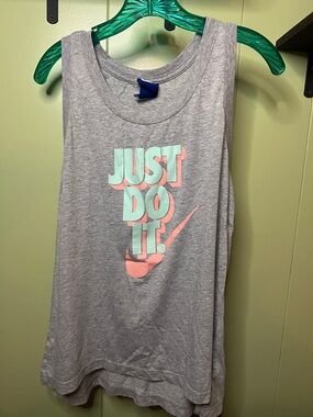 Nike Gray Tank Top with Pink & Mint 'Just Do It' Graphic